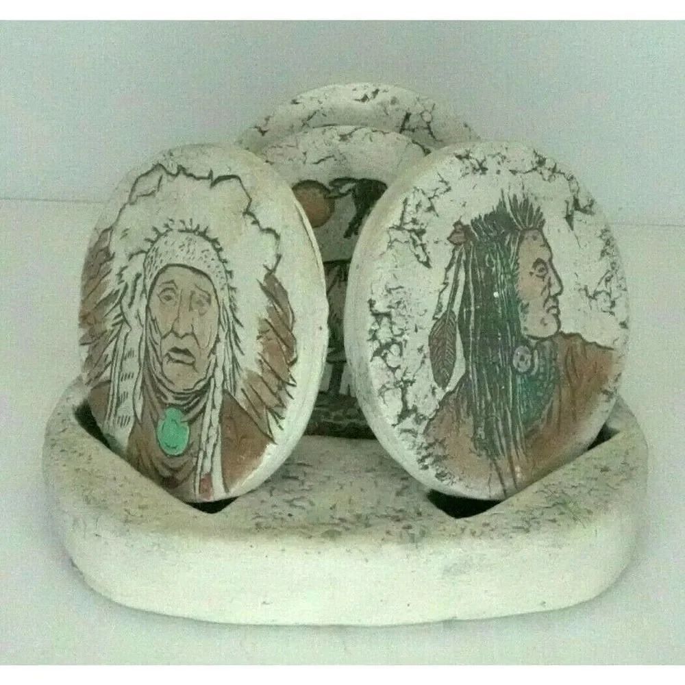 Shapes of Clay Four Indian Coasters and Stand by Stan Ash of Mt. St Helens